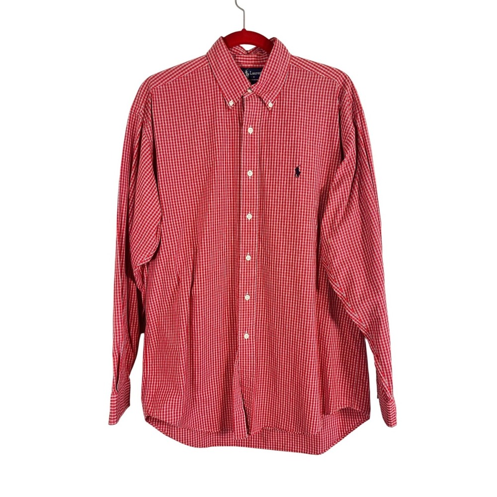 Ralph Lauren Gingham Shirt Red M Preppy Classic Oxford Checks Poplin‎ Festive